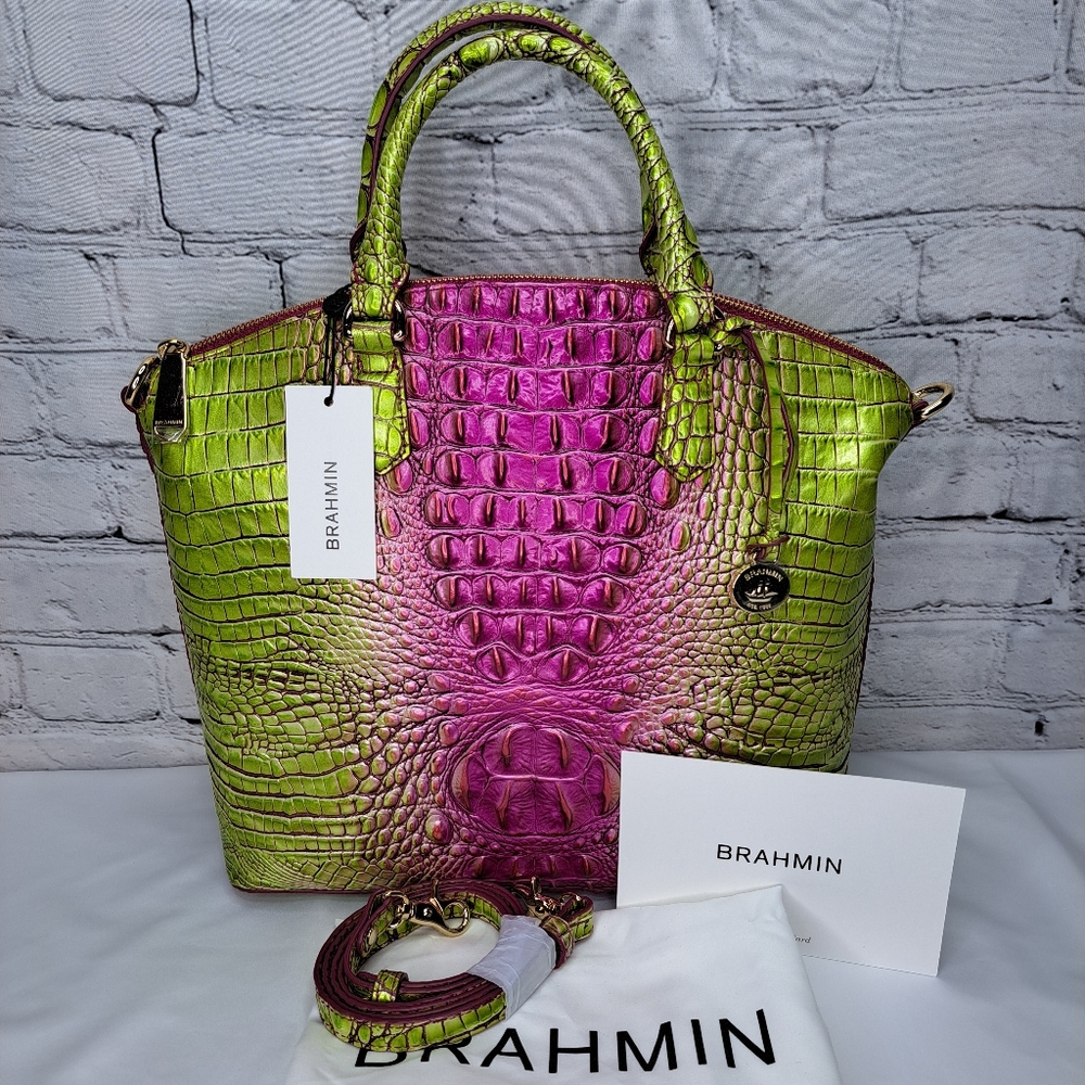 BRAHMIN 'DUXBURY' CROC-EMBOSSED LEATHER SATCHEL/CROSSBODY/TOTE BAG ELCT. OMBRE - Picture 15 of 16